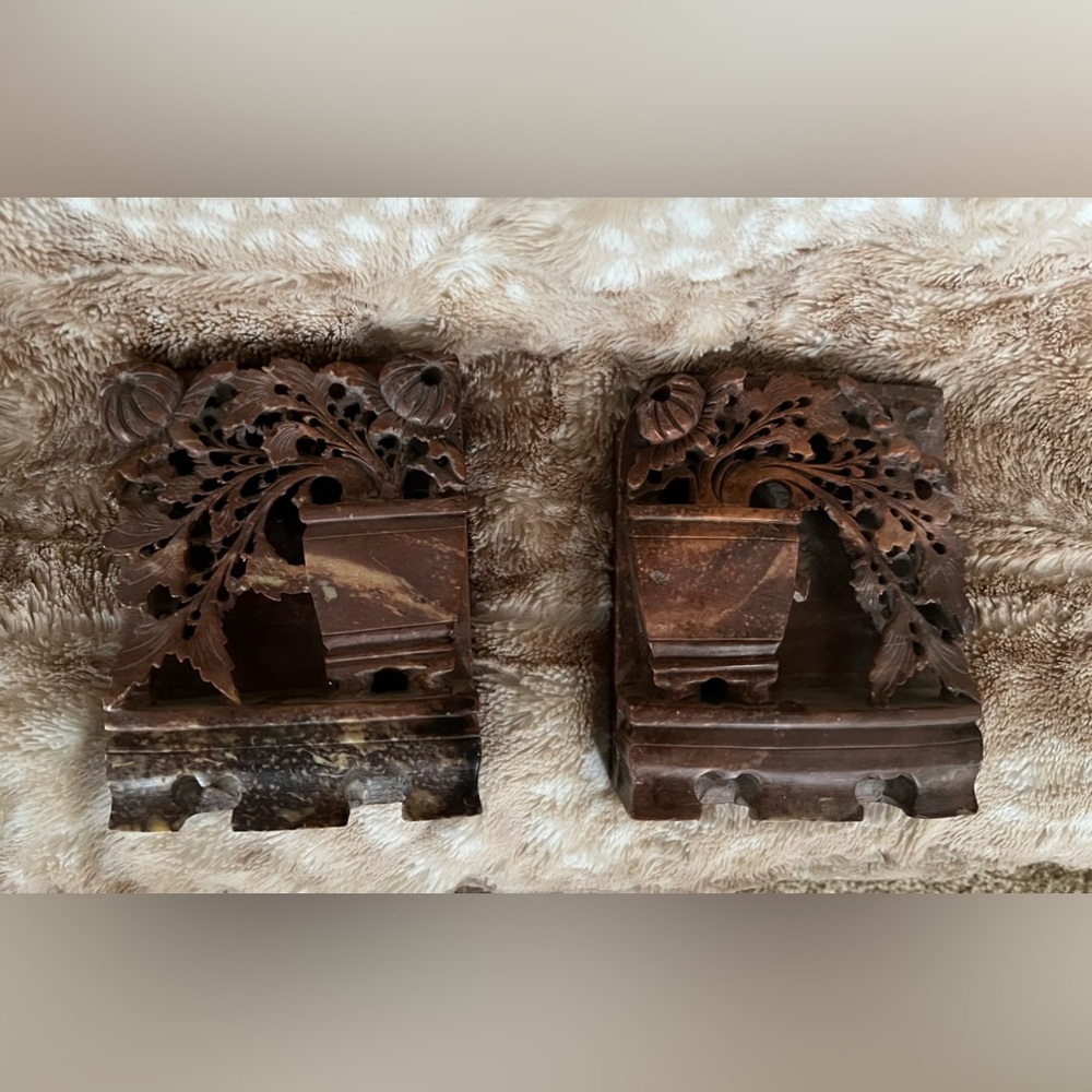 Vintage Alabaster Stone Carved Book Ends